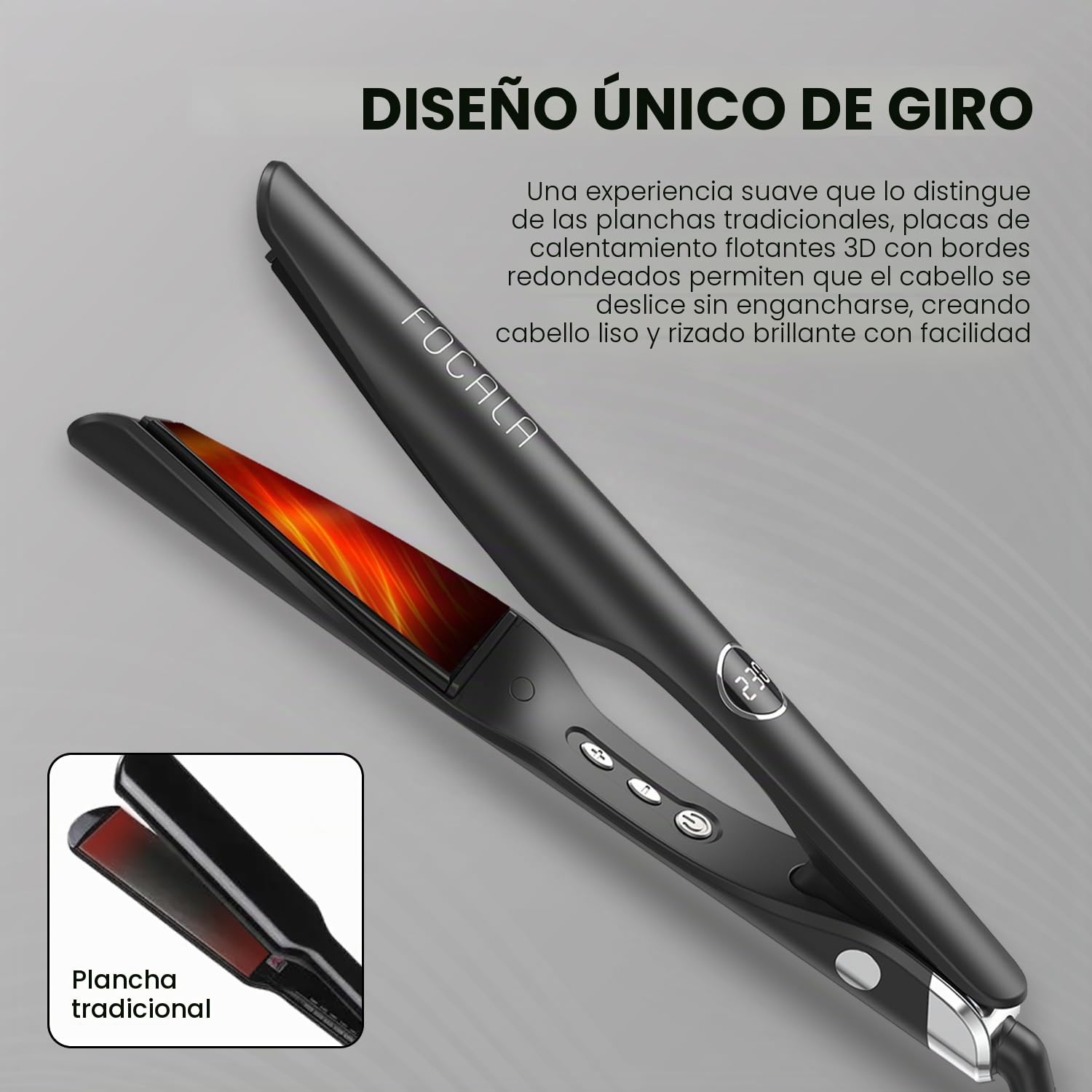 Plancha de Pelo Alisa y Riza 2 en 1: Placas en Espiral para alisar y rizar y ondular Cerámica Revestimiento Tecnología iónica 120-230°C para todo tipo de cabello Pantalla digital