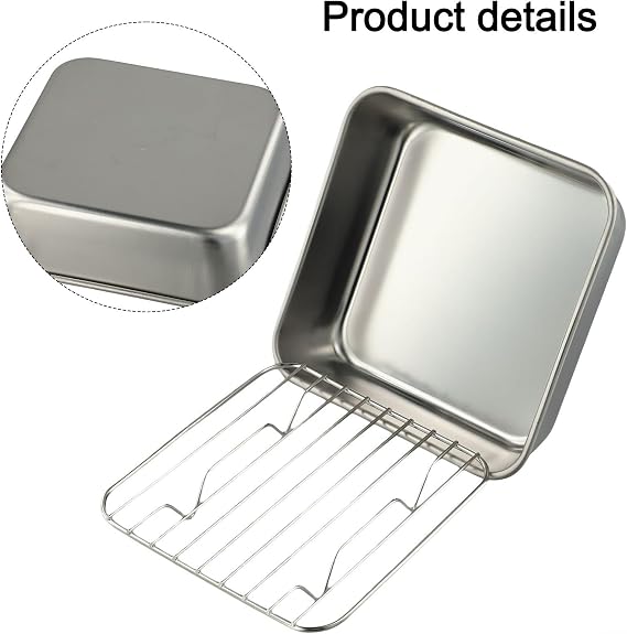 Stainless Steel Deep Baking Tray, Baking Tray Square with Rack, Bakings and Roasting, with Cooling Rack, Dishwasher Safe (15CM)