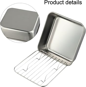 Stainless Steel Deep Baking Tray, Baking Tray Square with Rack, Bakings and Roasting, with Cooling Rack, Dishwasher Safe (15CM)