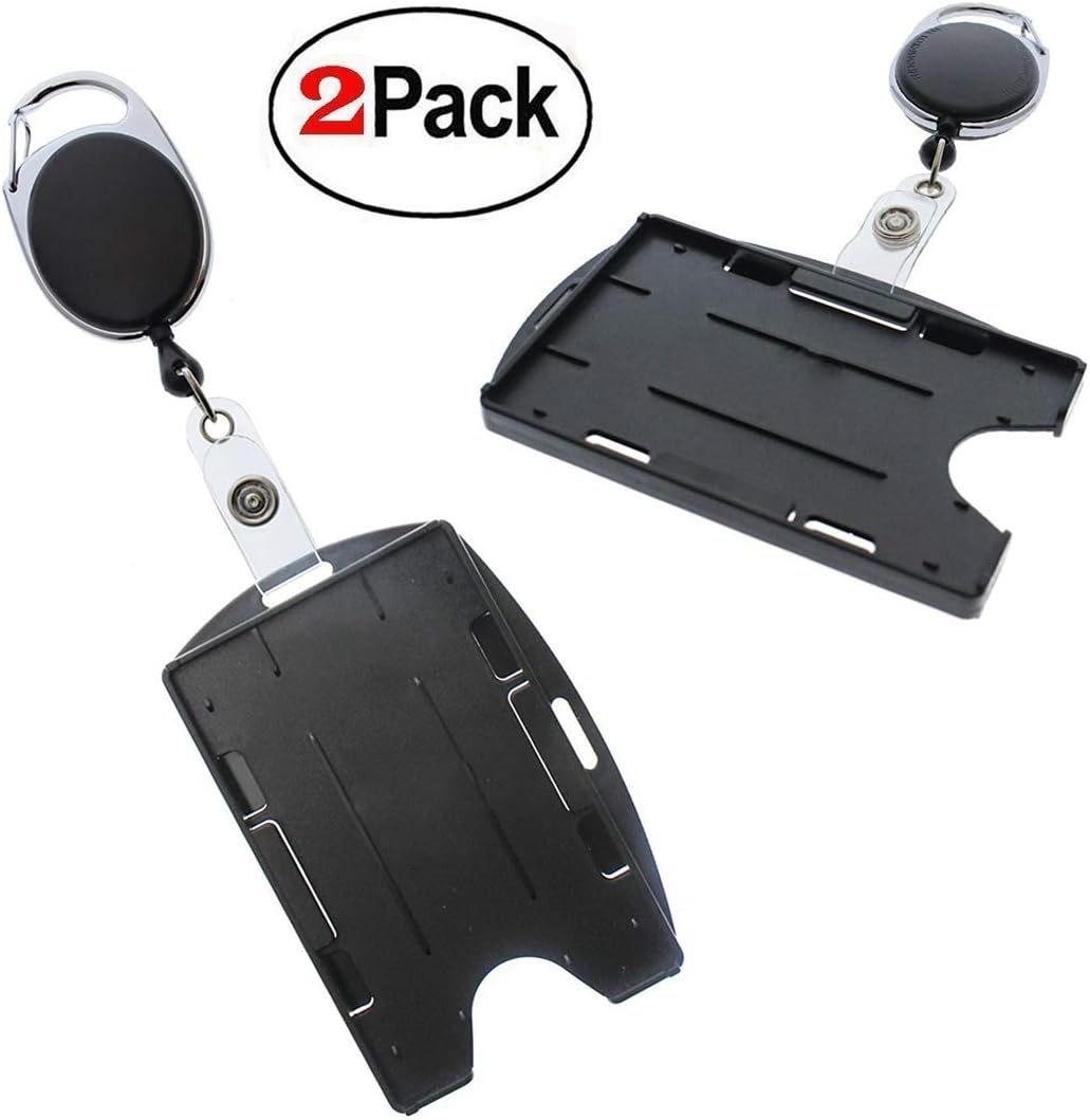 KNOWTEQ Oval Badge Yo-Yo Clip and ID Retractable Card Holder (Black) (2 Pcs)