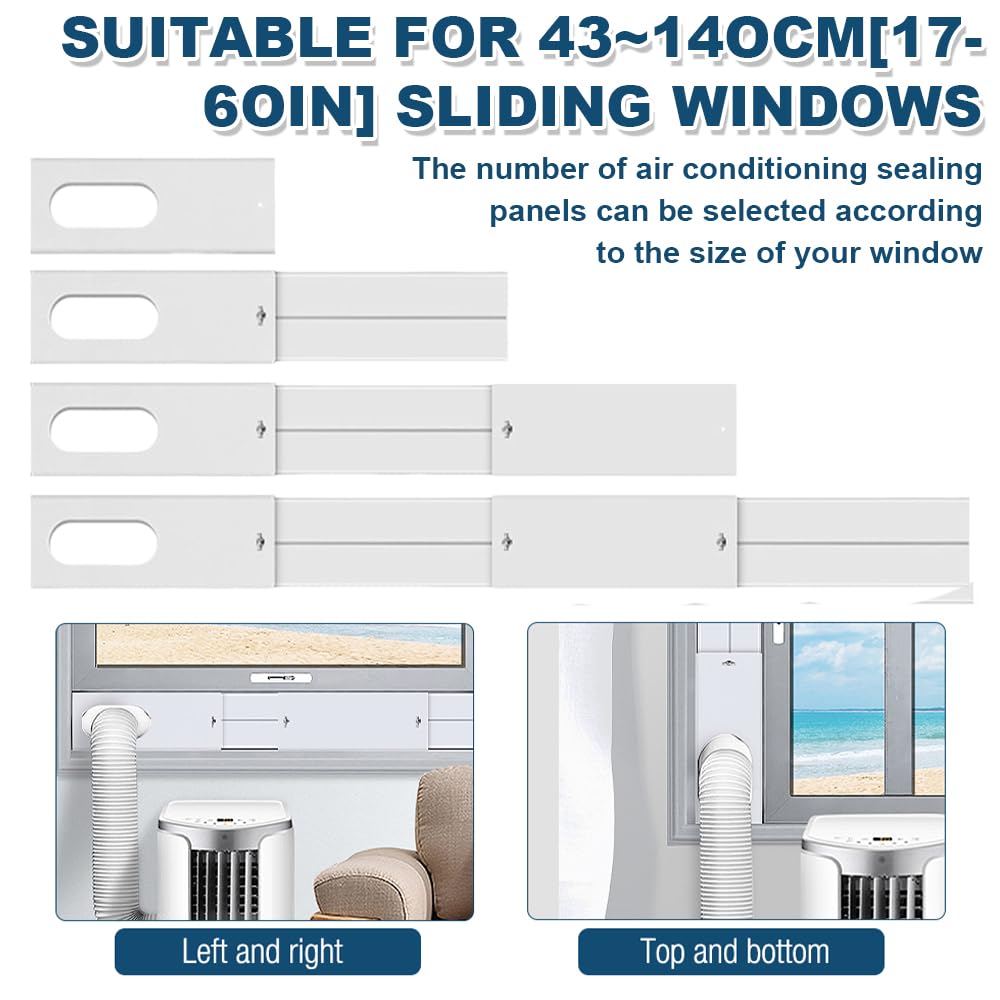 4Pcs Kit Ventana Aire Acondicionado Portatil, 16CM X 43-140cm con Tubo de Desagüe de 13/15 cm, Kit de Ventilación de Ventanas de Aire Acondicionado Portátil, adaptador ventana aire acondicionado