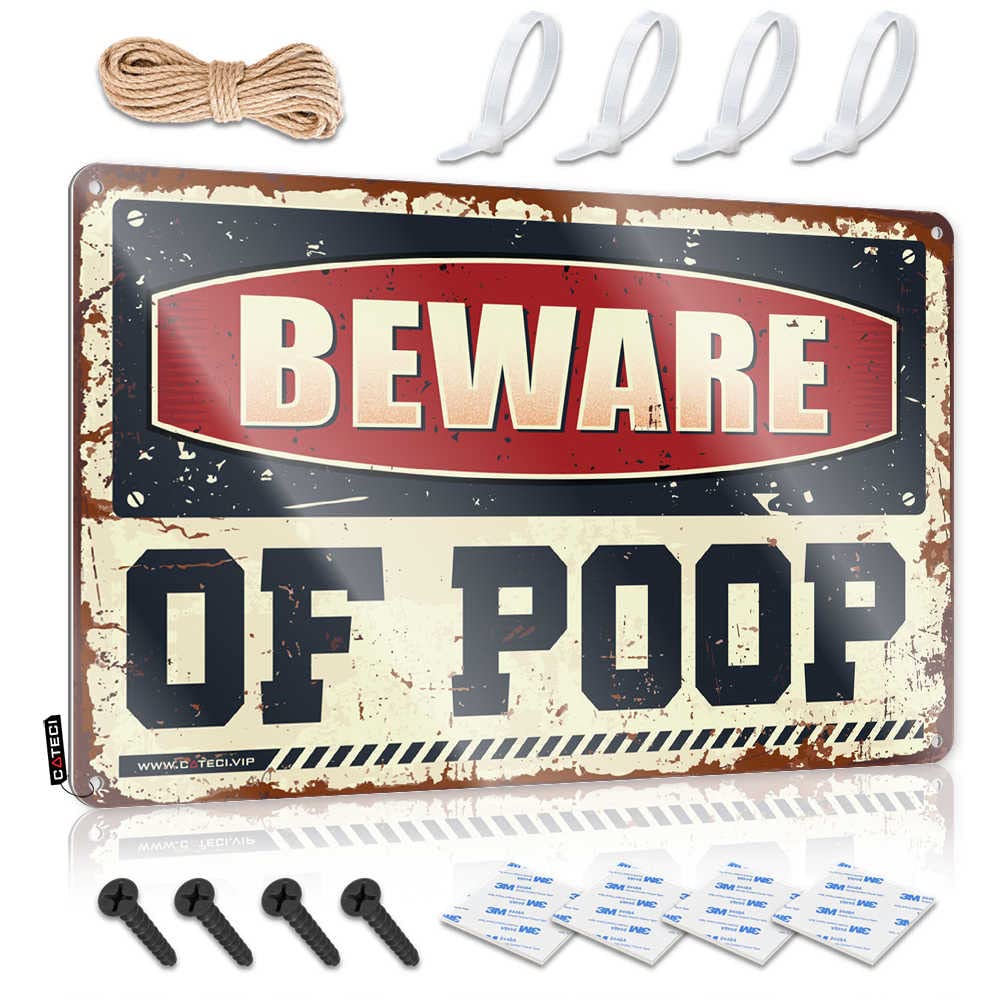 IBWNBBUSN Funny Outdoor Decor Beware Of Poop Sign Men Decor Tin Funny Vintage Sign(30X40CM)