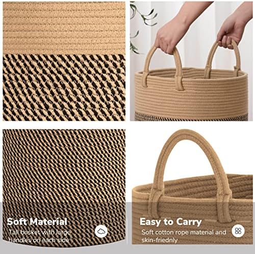 Tall Laundry Hamper Large Slim Wicker Laundry Basket with Handle Dirty Clothes Basket Jute Rope Basket for Blankets Toy Towel Sheets Bedding Storage in Laundry Room, Bathroom 50 cm Black