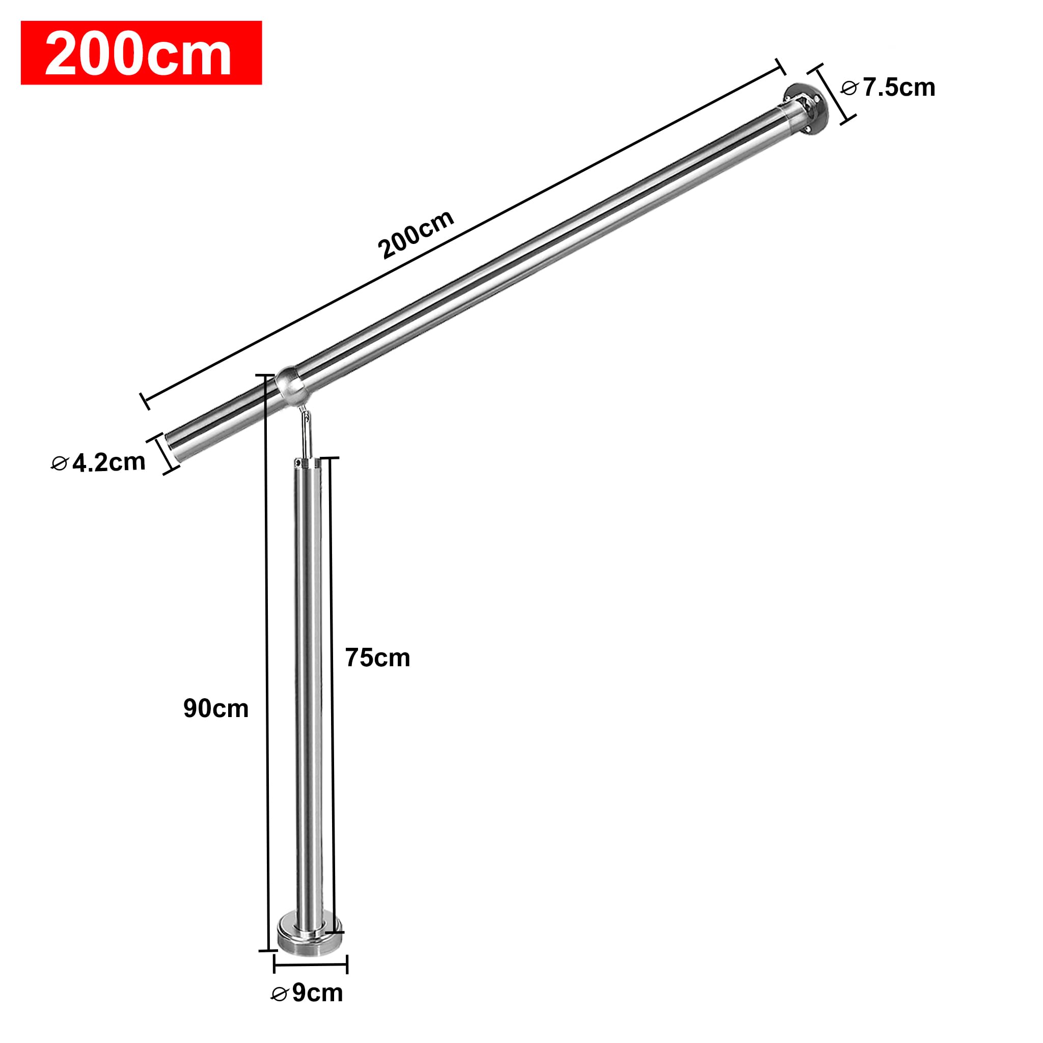 Edelstahl Geländer Handlauf 200cm Treppengeländer Eingangsgeländer