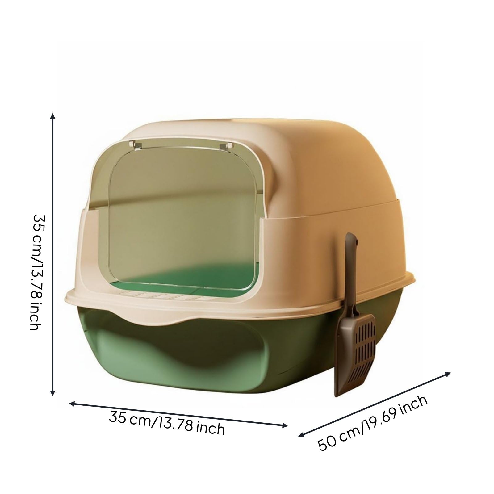 Caja de Arena para Gatos Arenero Bandeja Inodoro Sanitario con Entrada con Escalón Que Reduce Rastros y Salpicaduras Tapa Abatible y Estructura, Verde