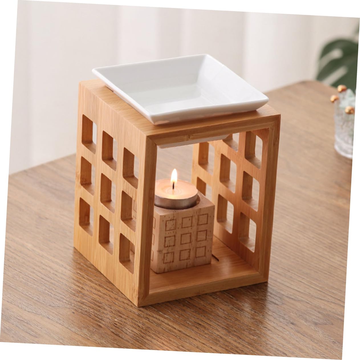DECHOUS Bruciatore Oli Essenziali in Legno e Ceramico 150ml per Yoga e Salotto Diffusione di Profumo