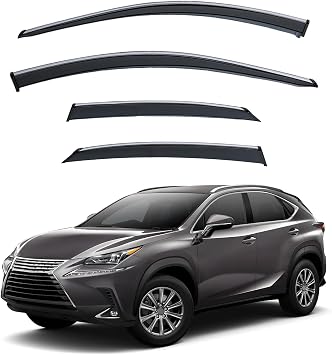 صبغة دخان 4 قطع مع تقليم كروم خارج شريط التثبيت على / مقطع على نمط PVC Sun Rain Guard Vent Window متوافق مع 15-21 NX200t NX300 NX300h AZ10