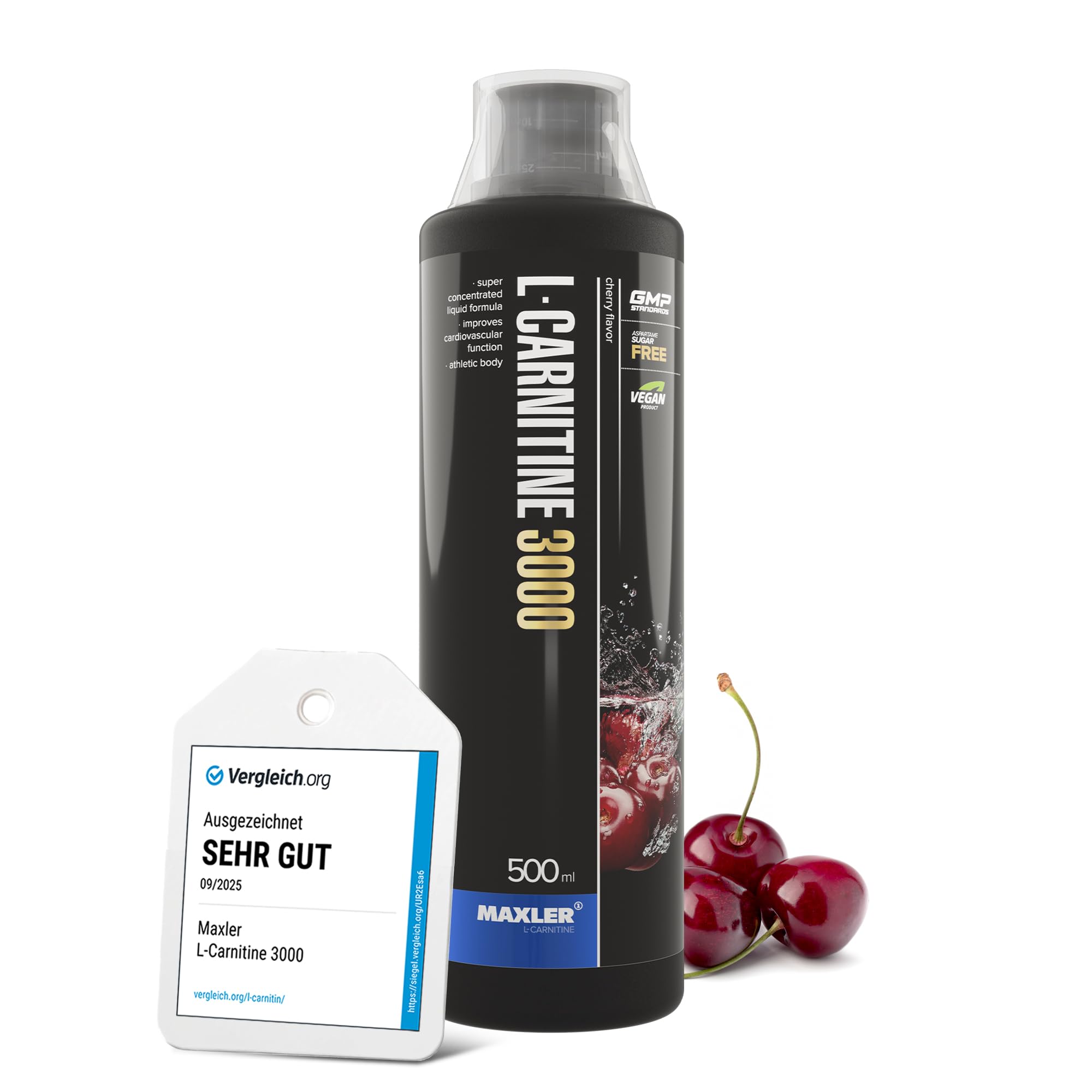 l carnitine maxler Maxler L-Carnitine 3000 - Kirsche - 500ml - Hochdosiertes L Carnitin Liquid  - Vegane Nahrungsergänzuing - 3000mg Wirksotff pro Portion - 20 Portionen