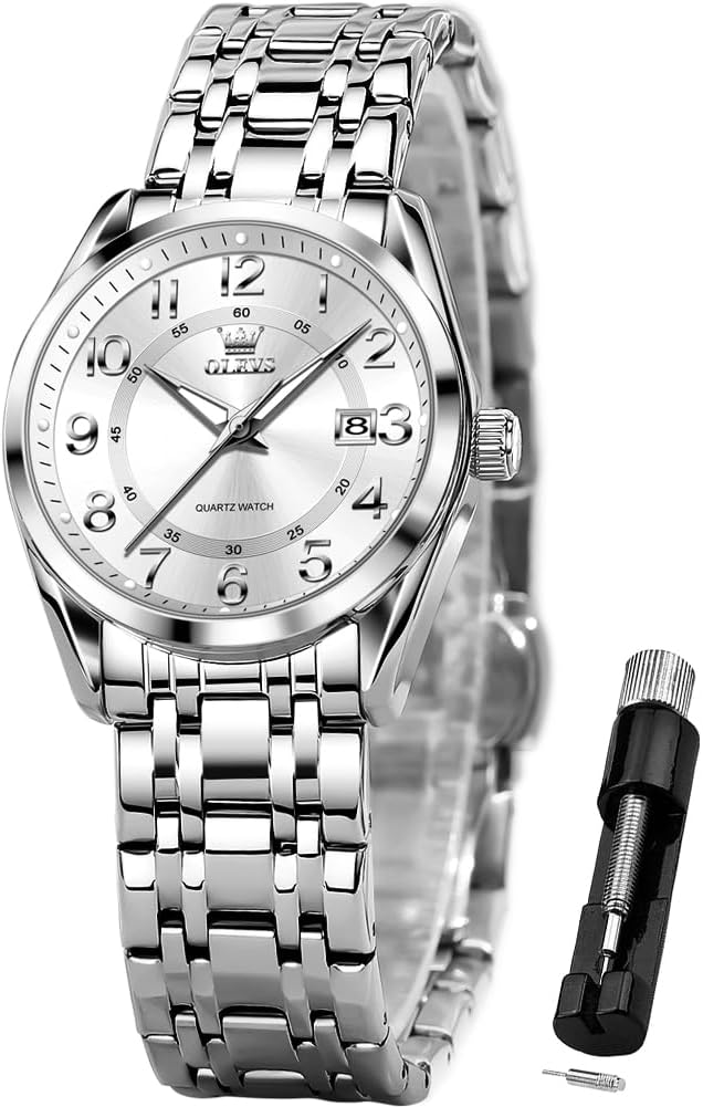 OLEVS Womens Watches Classic Dress Quartz Female Wristwatch Ladies Stainless Steel Waterproof Luminous Date Easy Read Watch for Lady