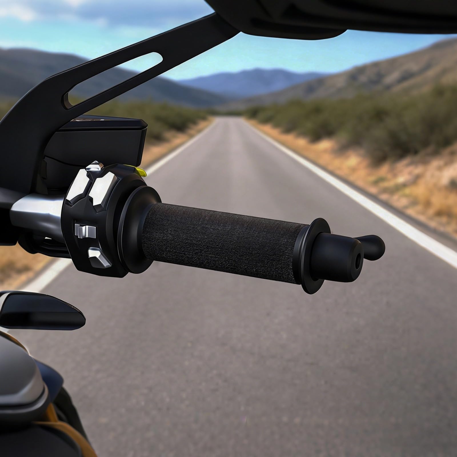 Podgrzewane uchwyty motocyklowe, 3-stopniowa regulacja temperatury, tekstylne podgrzewane uchwyty na kierownicę z paskami na rzep, ogrzewanie z włókna węglowego, pasuje do motocykli i ATV