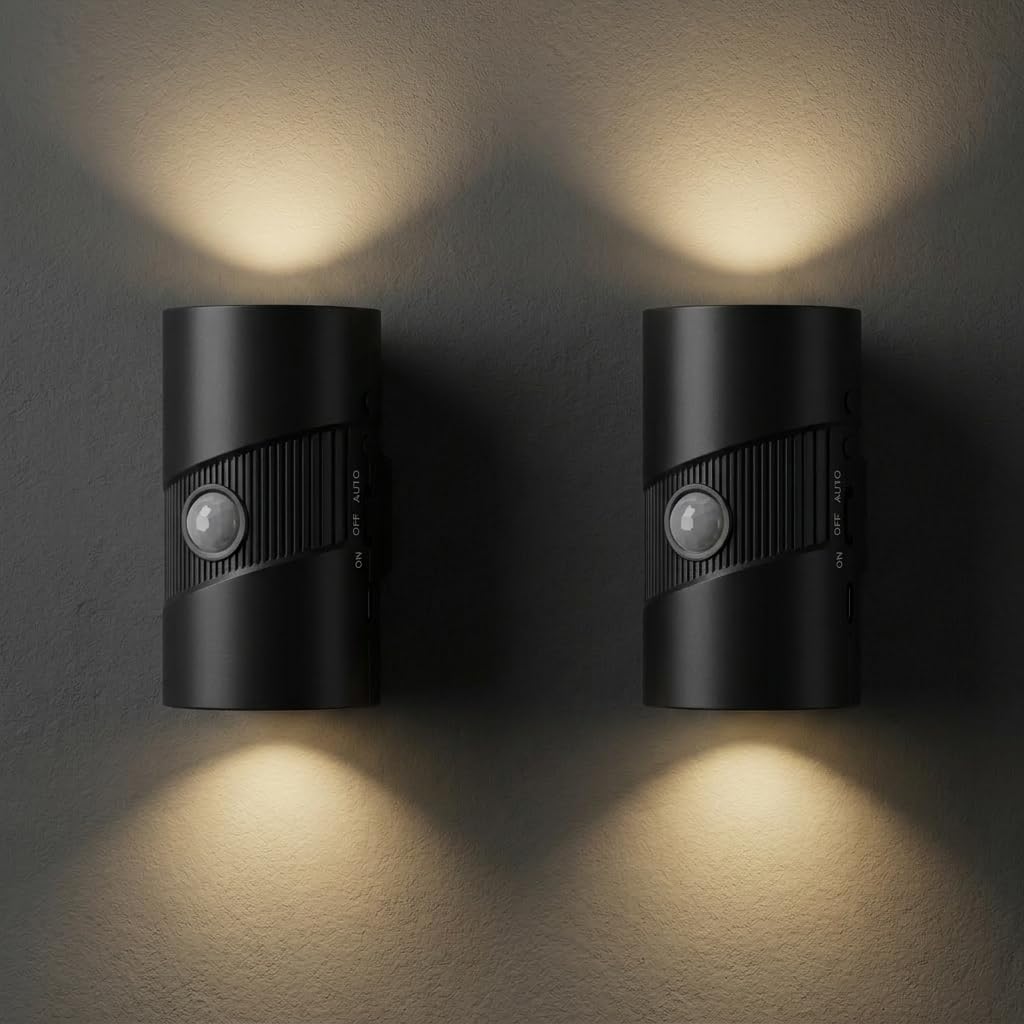 OXENKA Motion Sensor Night Light, 2 Pack USB Rechargeable Night Light, 3 Color Temps Dimmable Nightlight, 360°Rotation Magnetic Stick on Wall Lights for Bathroom, Bedroom, Hallway, Stairs(Black)