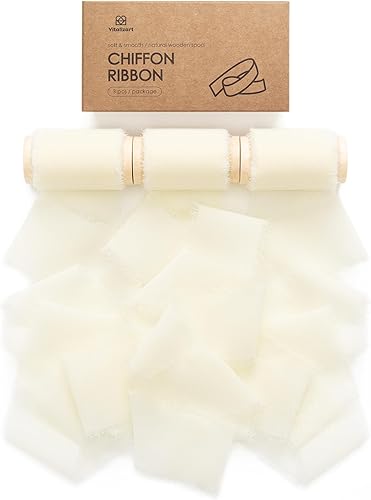 Vitalizart Cinta de gasa blanca crema de 2 pulgadas x 15 yardas, con bordes deshilachados hechos a mano, para invitaciones de boda, ramos de