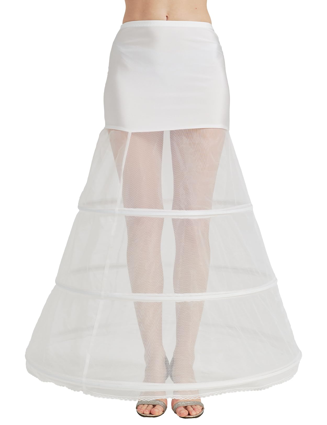 BEAUTELICATE Petticoat Unterröcke Reifrock Damen Lang A-Linie Crinoline Hohe Taille für Brautkleid Abendkleid Hochzeit Rockabilly Weiß (Weiß - 3 Reifen,42-44)