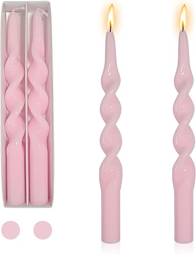 Pink Candlesticks - Juego de 2 velas cónicas en espiral sin perfume de cera torcida de 10 pulgadas de largo, velas cónicas para decoración del