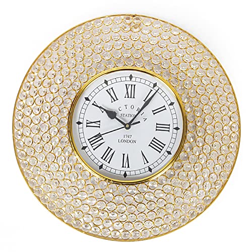 Crafted Ideas Decorative Metal and Crystal Work Abstract Wall Clock (Gold, 42 cm, Dial 20 cm)