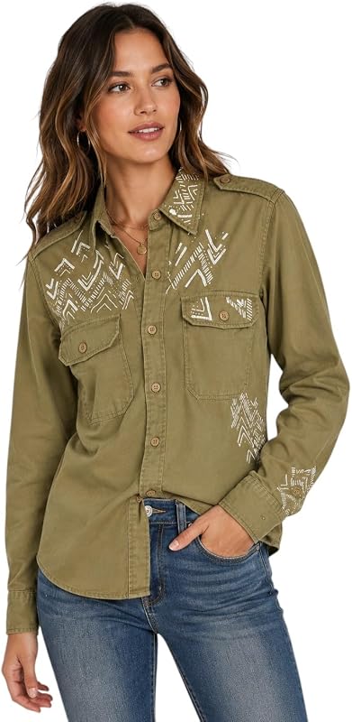 POLO RALPH LAUREN Women's Olive Military Utility Button Up Shirt XS | Size XS, Button-Up Closure, Utility Style