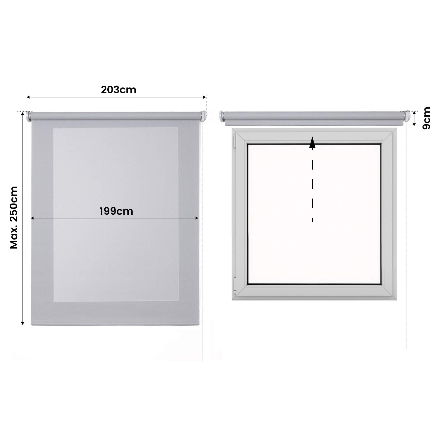 Tende a Rullo Screen 5% Filtranti Massima Qualità Protezione Solare Raggi UV Isolante Termica Tessuto Tecnico per Finestre e Porte Installazione Parete o Soffitto STORESDECO Grigio 200x250 cm