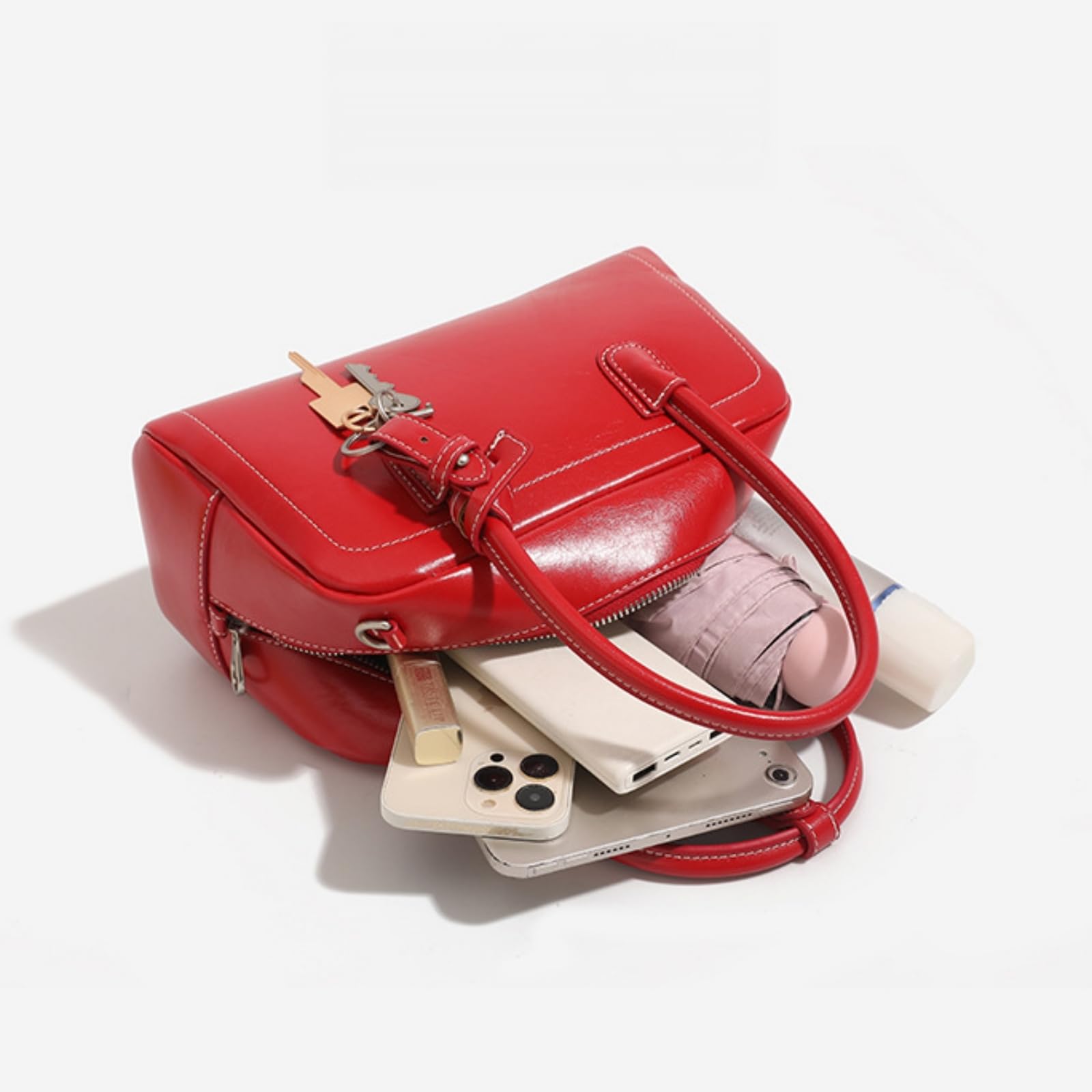 Borsa Donna Donne Boston Borsa, Pu Crossbody A Spalla con Maniglia Superiore per Nozze Festa Lavoro Shopping Viaggio Incontri-Red