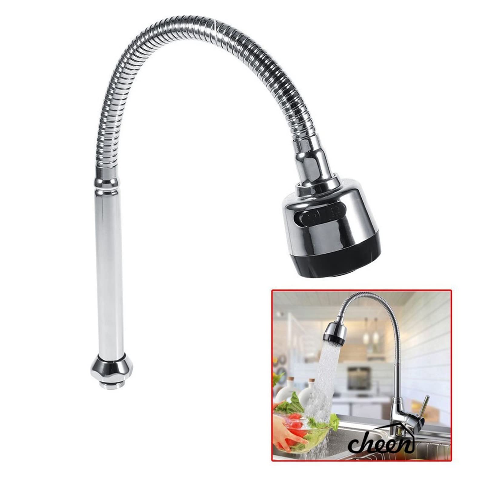 Pulverizador de grifo de cocina de acero inoxidable y boquilla giratoria 360
