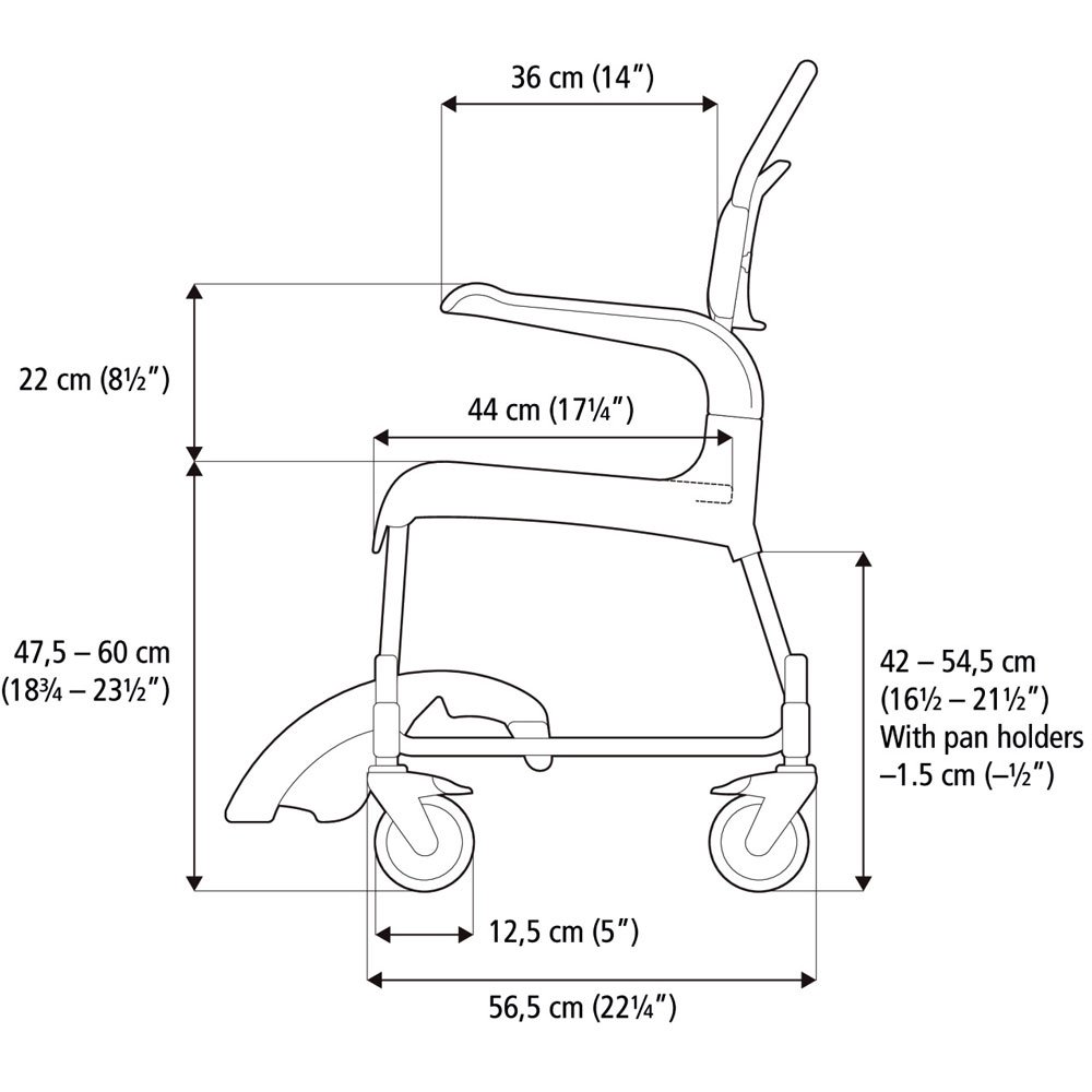 Etac CLEAN Dusch- und Toilettenrollstuhl höhenverstellbar 47,5 cm - 60 cm weiß