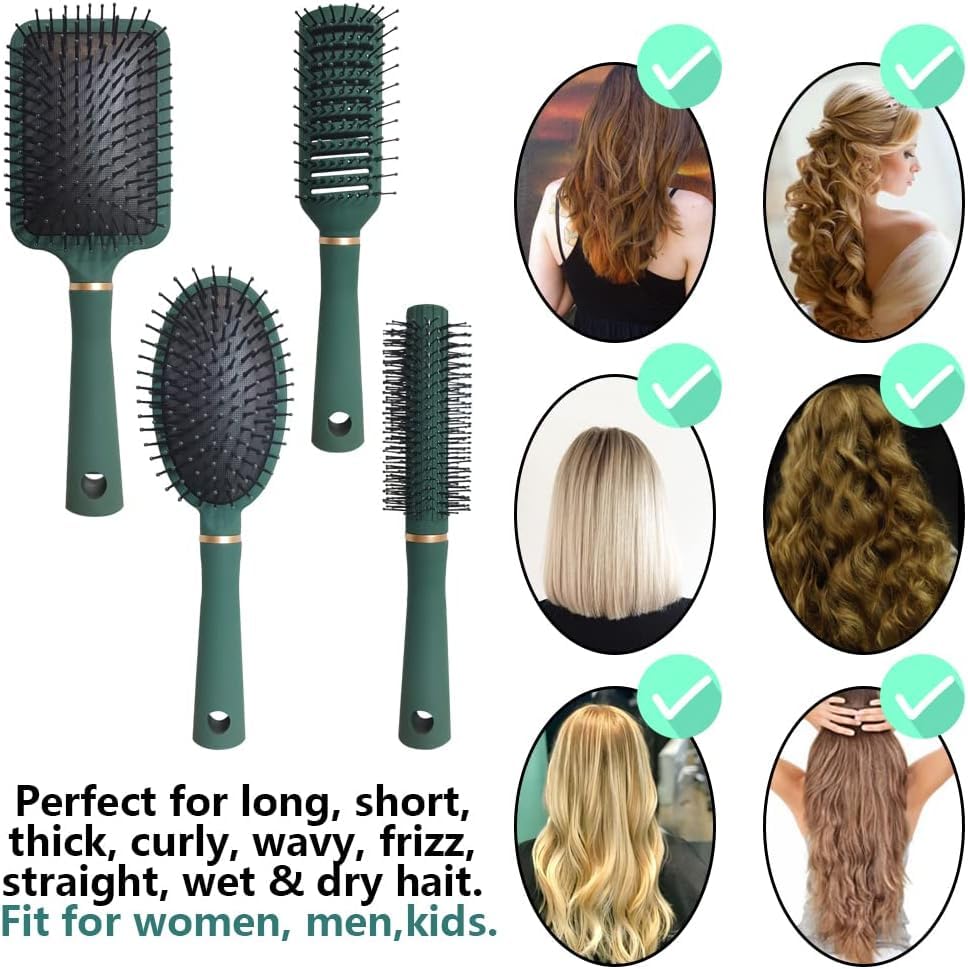 Image of Hair Brush Comb Set For Women Men 4pcs Includes Anti-Static Massage Oval Comb, Vented Detangling Brush, Round Hair Brush For Use Wet Dry Curly and Straight Hair