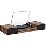 Vinyl Record Player with Speakers Vintage Turntable for Vinyls Records External Speakers Belt-Driven Turn Table Support 3-Speed Wireless Playback Headphone AUX-in LP Phonograph Audio Sound Wood Red