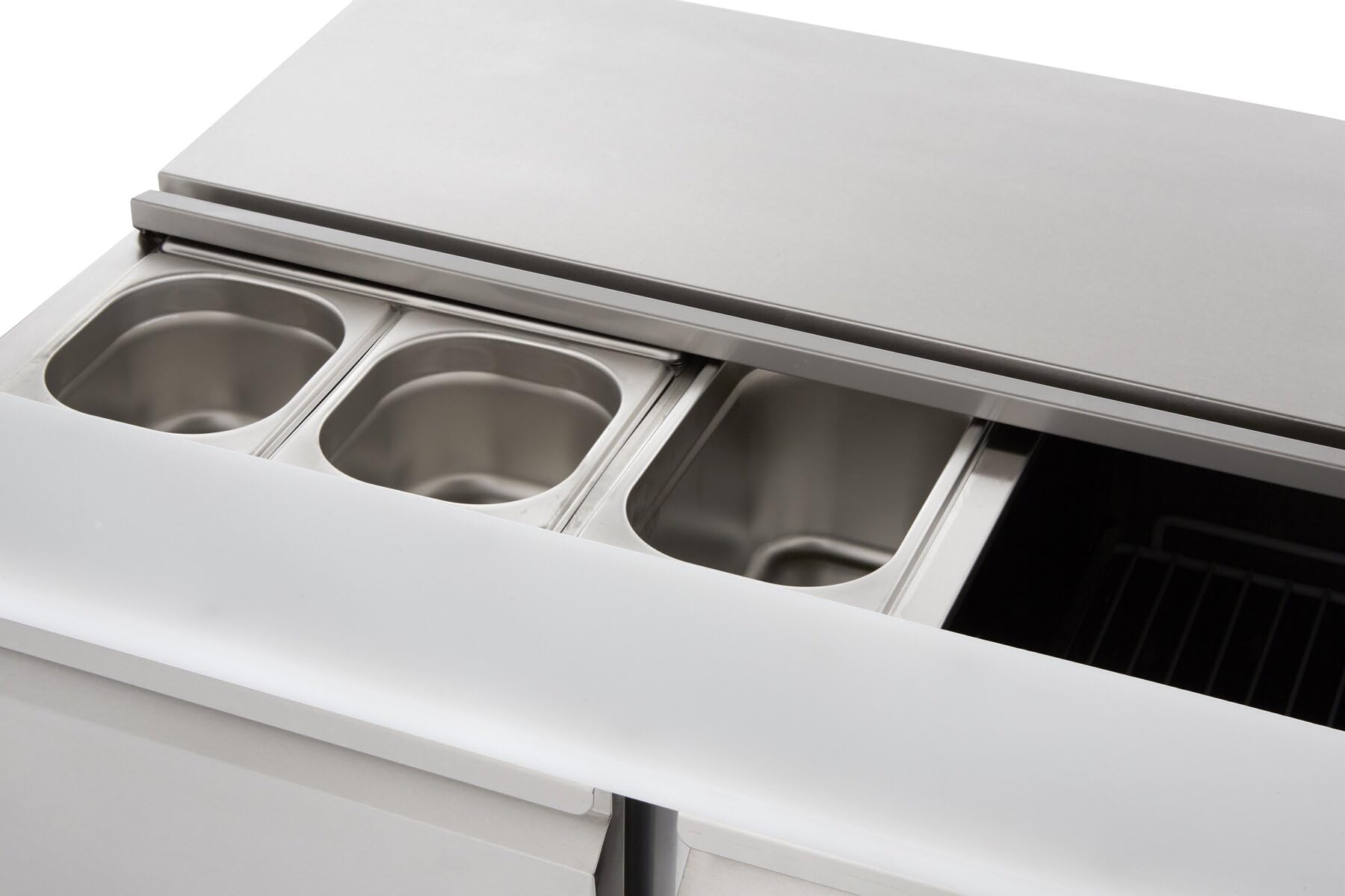 GastroHero Saladette Gastro ECO 900 avec couvercle rabattable - 240 litres, 3kW/h, Place pour 2 récipients 1/1 GN, Réfrigération statique | CHR Fournitures de la restauration