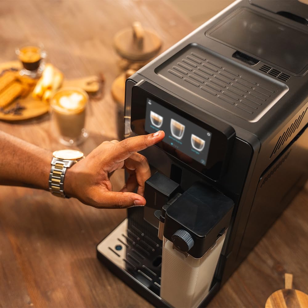 Cecotec Cremmaet Latte Touch Kaffeevollautomat, 19 bar, Thermoblock | 12 Getränke, 4 Profile, Wasser 1,1 l und 400 ml Milch, TFT-Display, konische Mühle, automatische Reinigung, höhenverstellbar