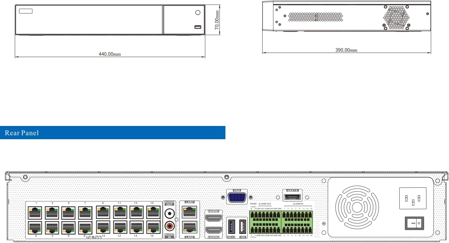 32 Channel 1.5U PoE Network Video Recorder for Security Camera System, NDAA Compliant, ED9632H5NV-16P-AN, 192/192Mbps, 16 Ports Built-in PoE, 2 DHMIs/VGA Output, 4 SATA, Smart Search 24/7 CCTV NVR