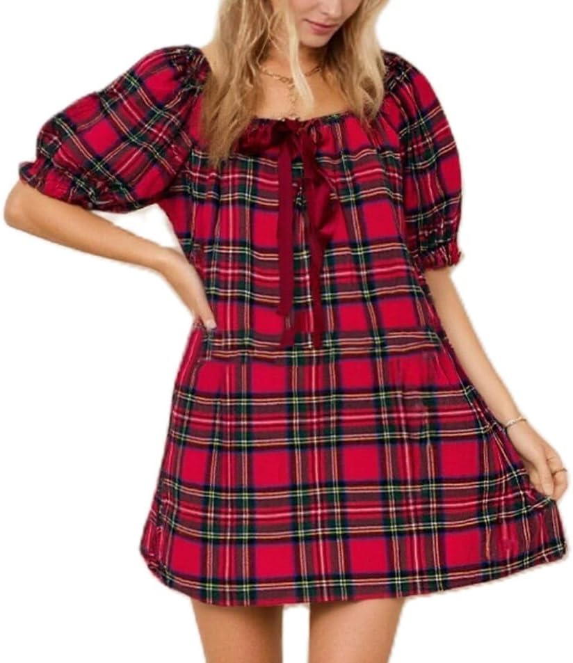 Puff Sleeve Babydoll Mini Dress Square Neck Floral Bubble Sleeve Short Dress Womens Cute Polka Pot Micro Dresses Y2k