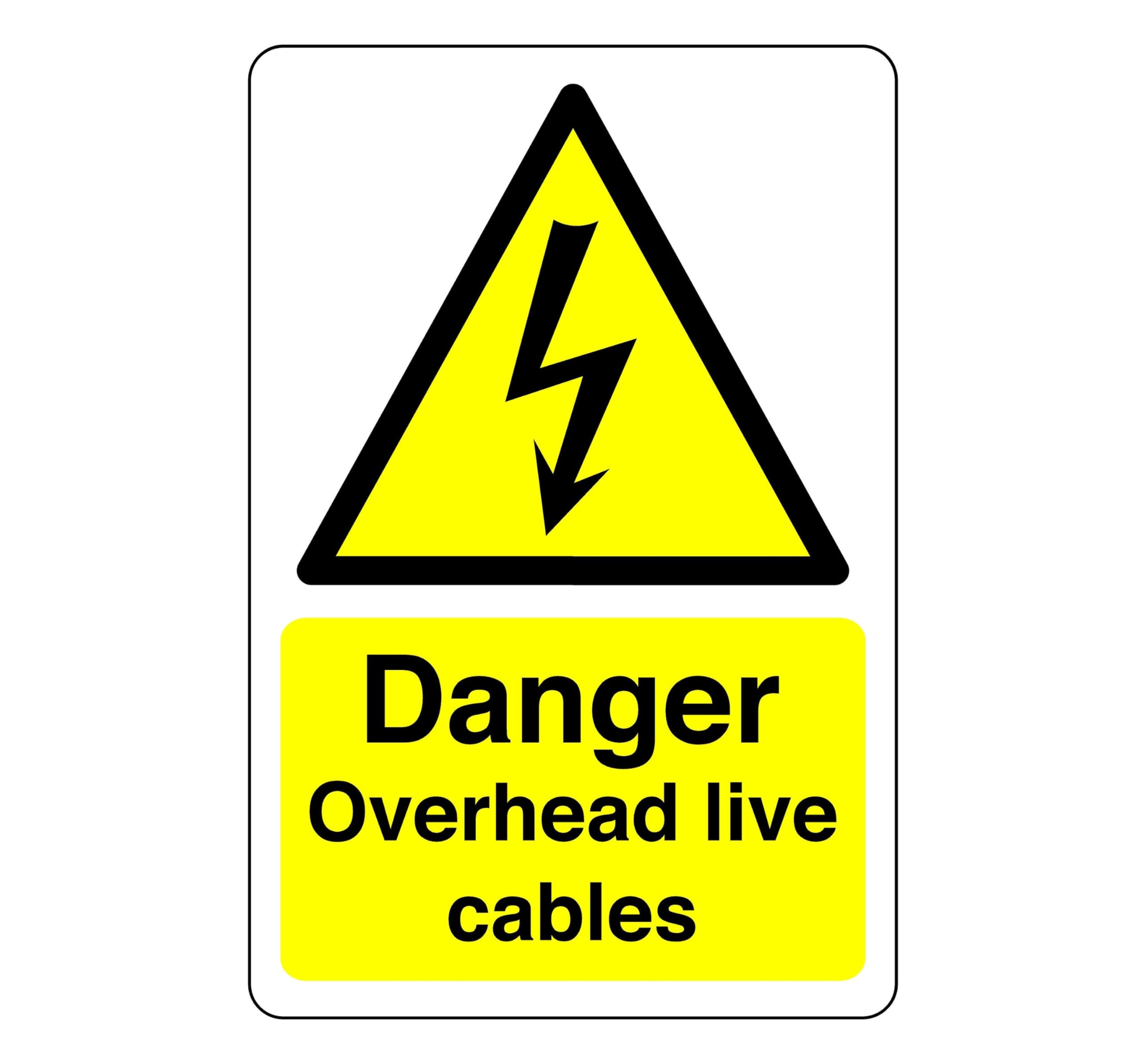 Danger overhead live cables sign - 1.2mm Rigid plastic for indoor/outdoor usage (400mm x 300mm) Viewing Distance within 14m.