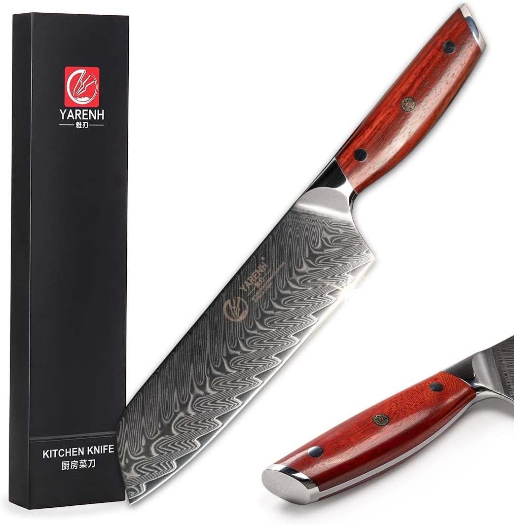 Kitchen Knife Professional - Santoku Knife 7 inch - High Carbon Japanese Damascus Steel Blade & Dalbergia Wood Handle,Gift Box Packaging,Sharp Chef Knives - KTF Series