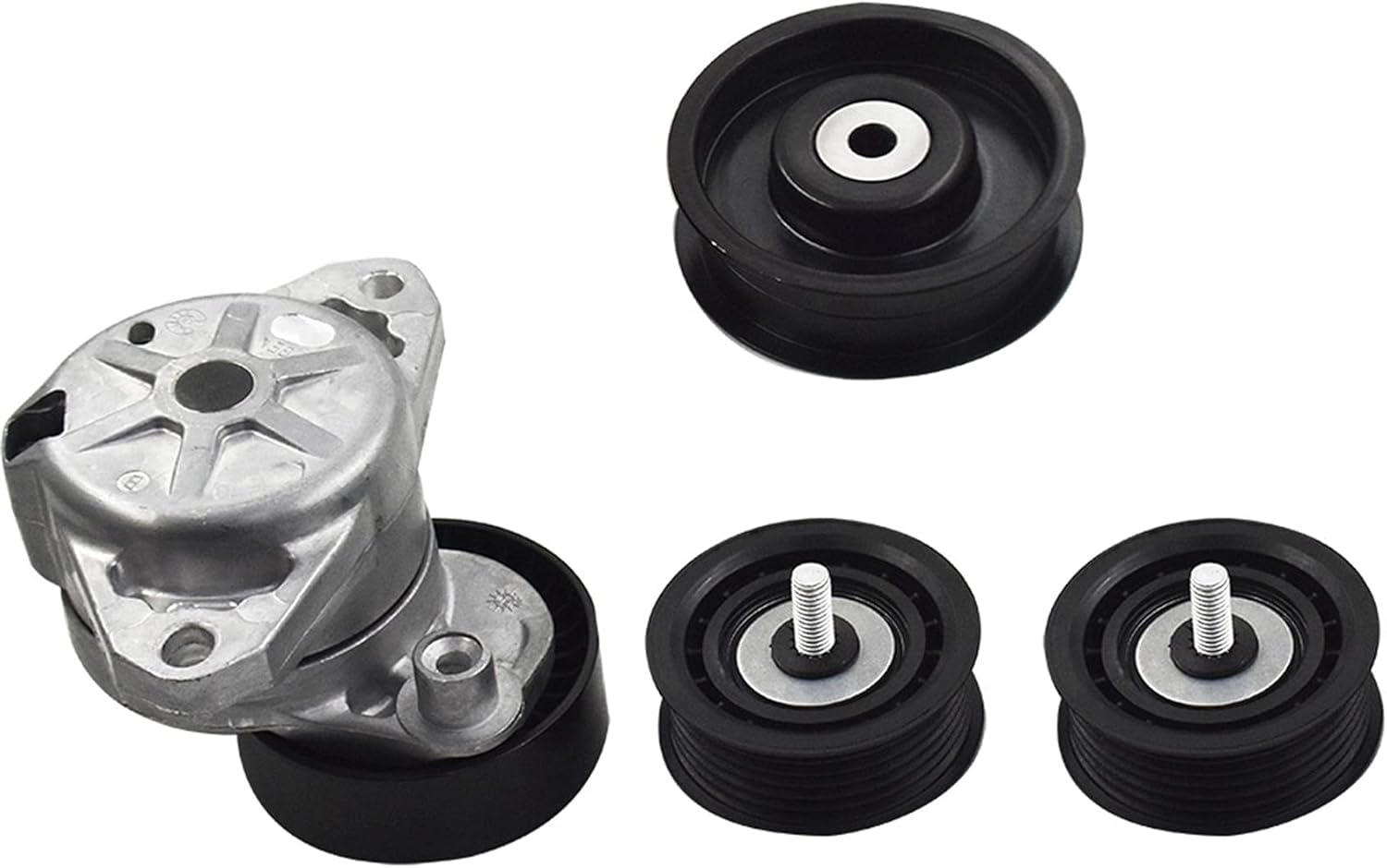 munirater Belt Tensioner With Pulley + Idler Pulley Set (Total 4pcs) Replacement for C300 C350 E350 S550 CLK350 R350 ML350 2722021419 2722000270 2722000070