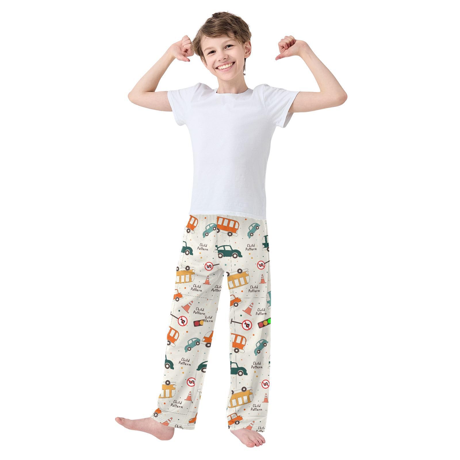 Bas de pyjama pour garçon Motif voiture bus panneau de signalisation Taille S