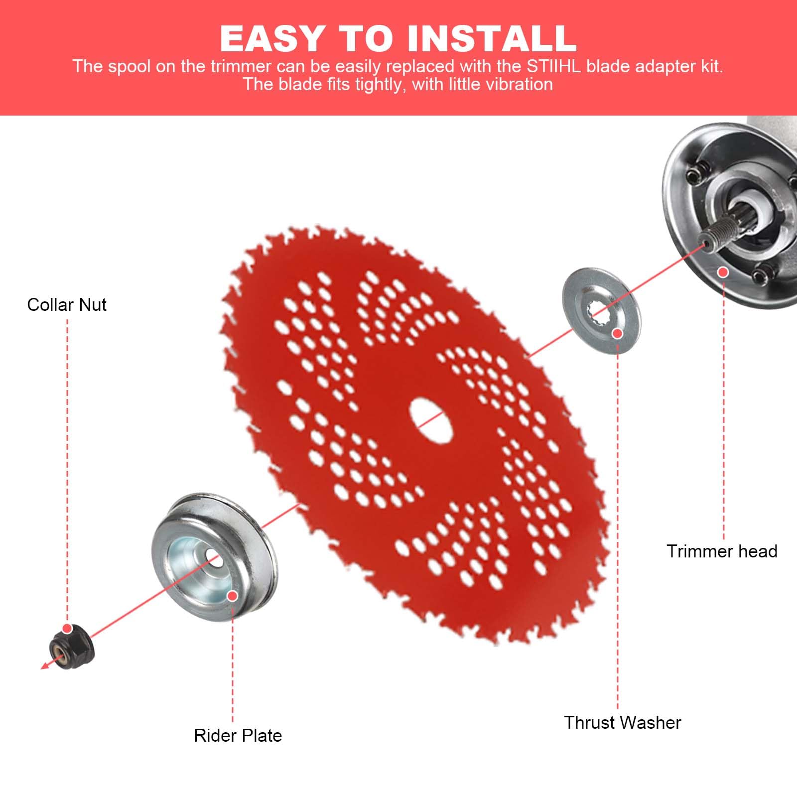 Paquete de 2 cuchillas con punta de carburo de 9 pulgadas x 36 dientes compatibles con Husqvarna, Stihl, Ego y más con kit de adaptador universal, para cortador de cepillo, recortadora de malas
