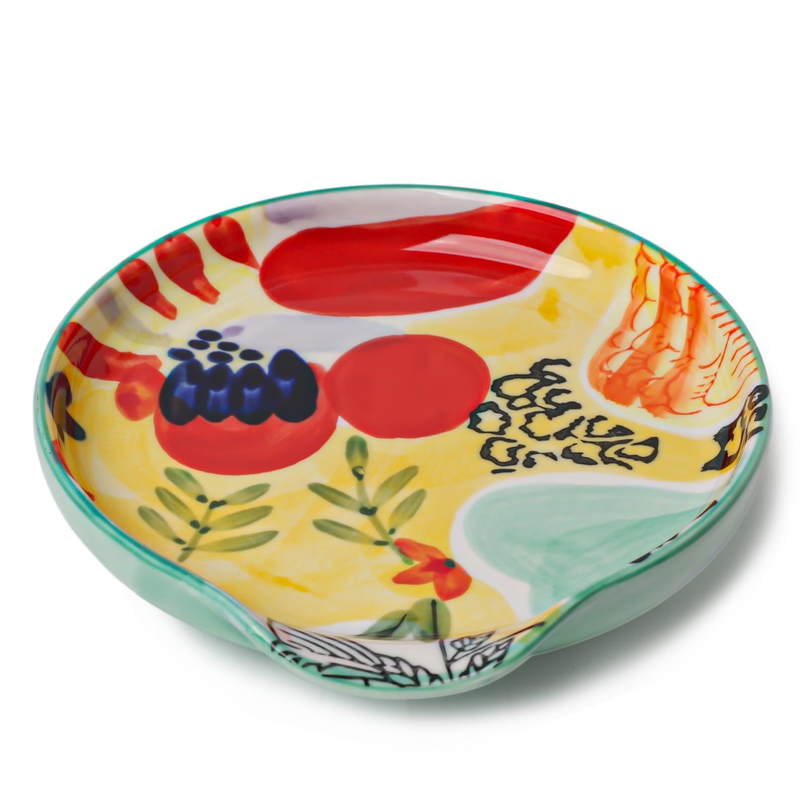 Colorido soporte para cucharas pintado a mano, 5 pulgadas, soporte para cucharas de cerámica para encimera de cocina, apto para lavavajillas, multicolor (juego de 2)