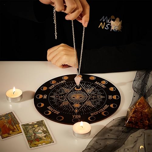 Miniatura 10 de INFUNLY Tablero de péndulo de madera Yin Yang Doce Constelaciones Bruja Dowsing Divination Planchette Board de madera Ouija de 79 pulgadas tablero