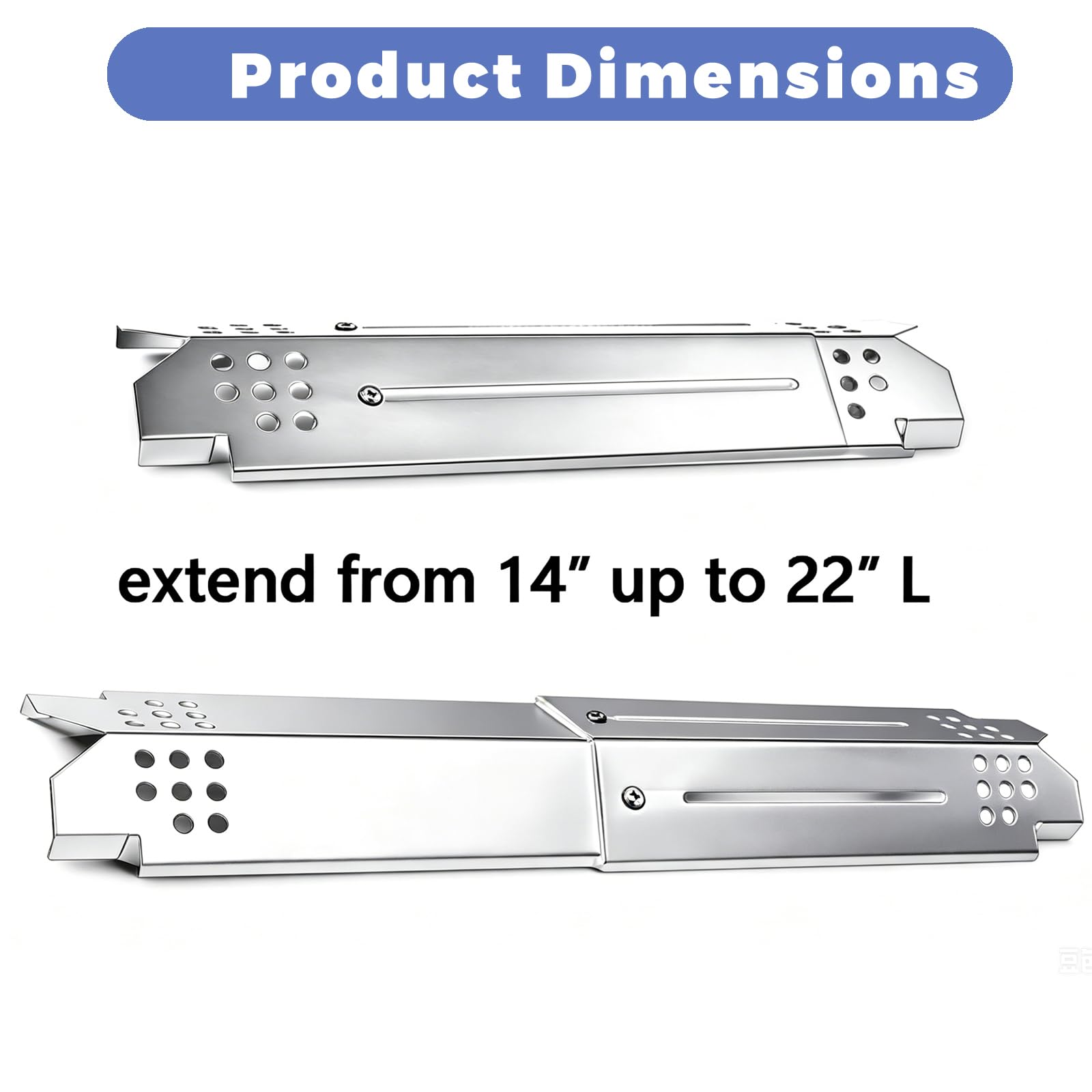 ADJH001 - Placas de calor (paquete de 3) que se extienden desde 11.75 hasta 21 pulgadas, escudo térmico ajustable de acero inoxidable, tienda de campaña de calor para parrilla, saborizador, cubierta