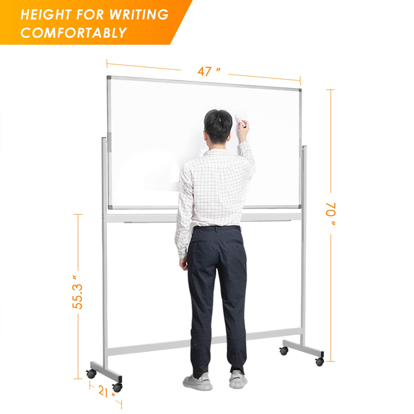 Mobile Whiteboard, 48 x 32 inches Double Sided Dry Erase Board Large