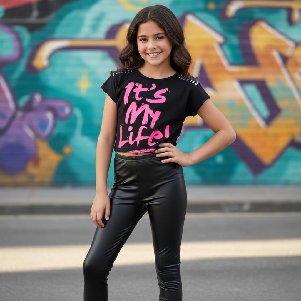 A2Z 4 Kids Girls Its My Life Crop Top Legging Set Soft Feel Cosy Two Piece Summer Outfit Clothing Sets Age 7-13 Years