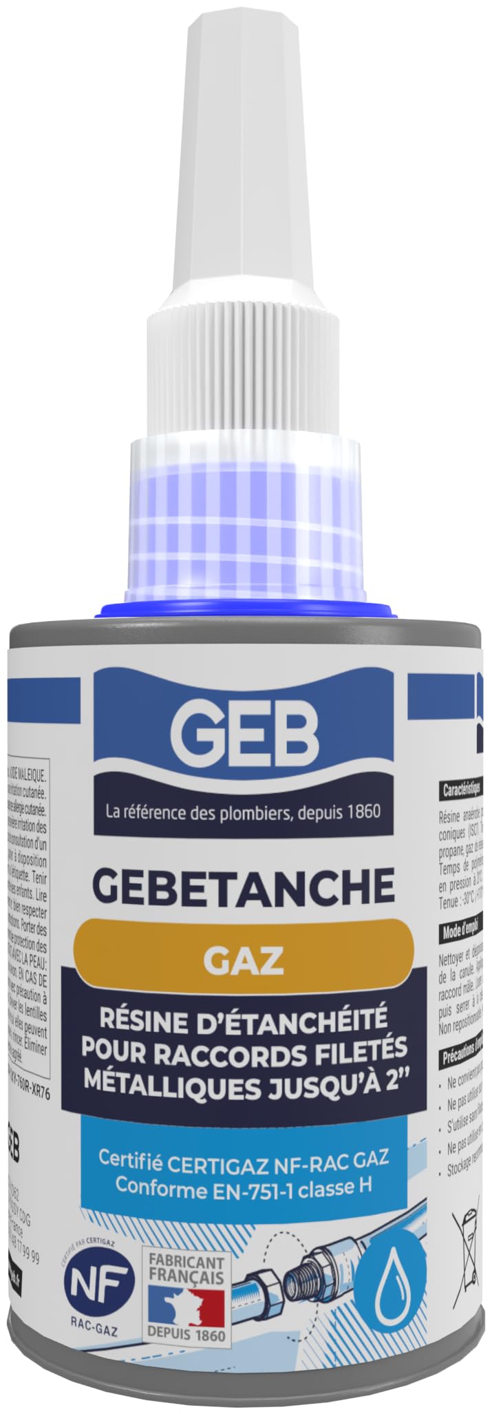 GEB Gebetanche gas. Resina anaeróbica de sellado para conexión roscada metal tuberías gas y aire comprimido. Hasta 100 accesorios - 75 ml