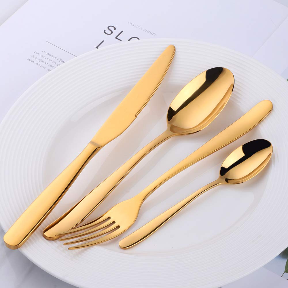 Acero Inoxidable Dorado Vajilla, 16 Piezas Cuberteria PVD Oro Set de Cubiertos Servicio para 4
