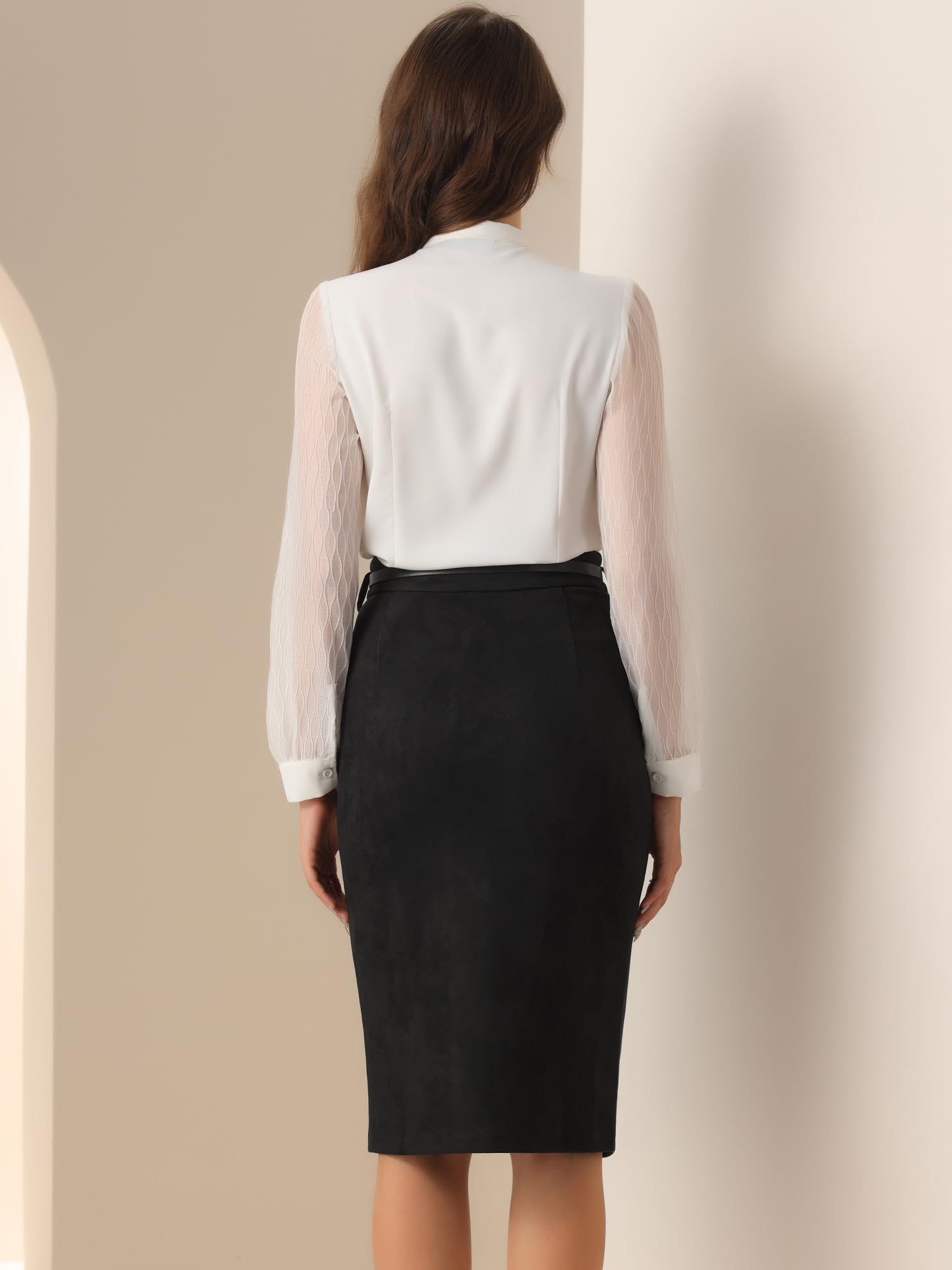 Allegra K Donna Gonna Finta Pelle Scamosciata Vita Alta A-Line con Spacco