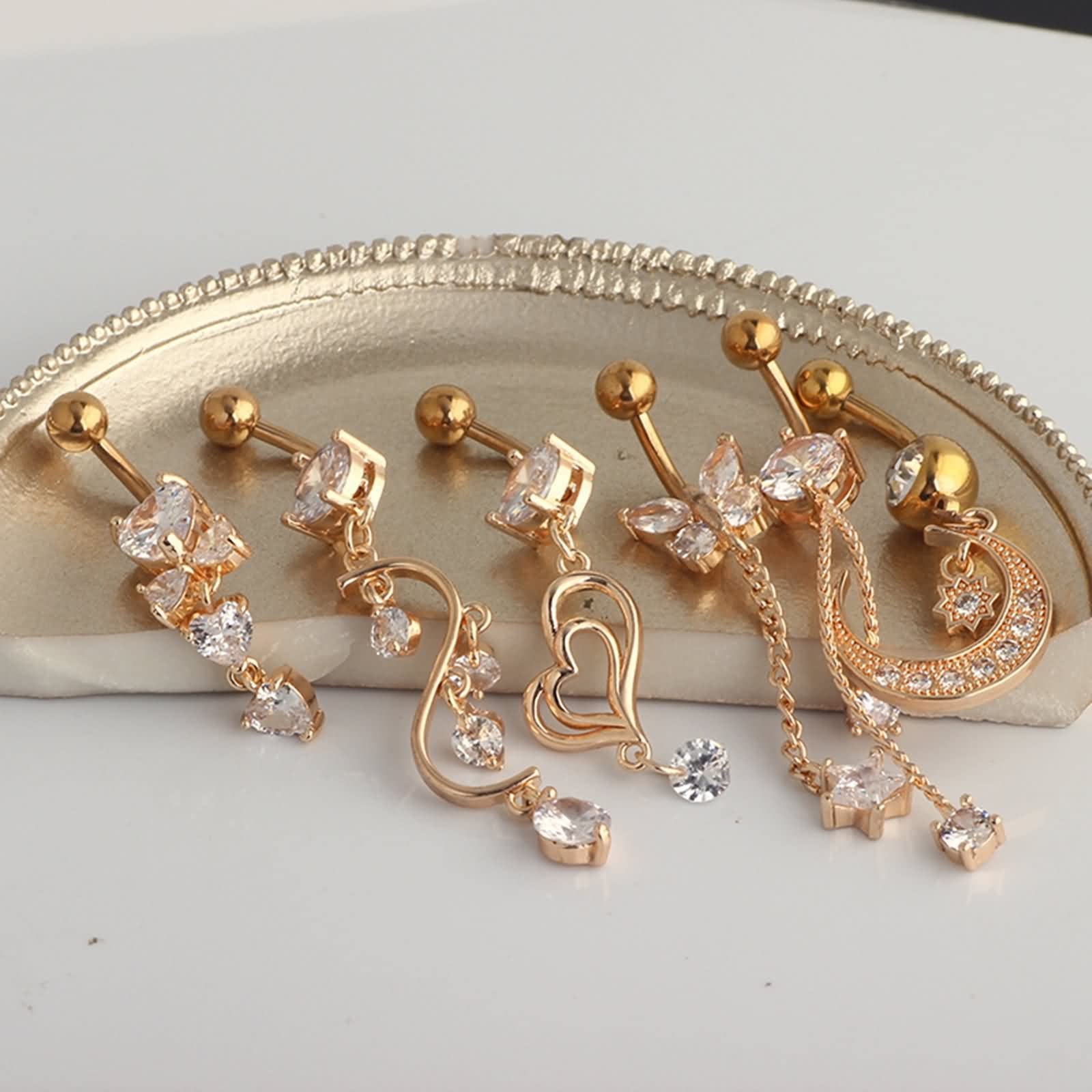 Piercing para ombligo de acero quirúrgico de 14 g, joyería de corazón, mariposa, circonita, regalos únicos para mujeres