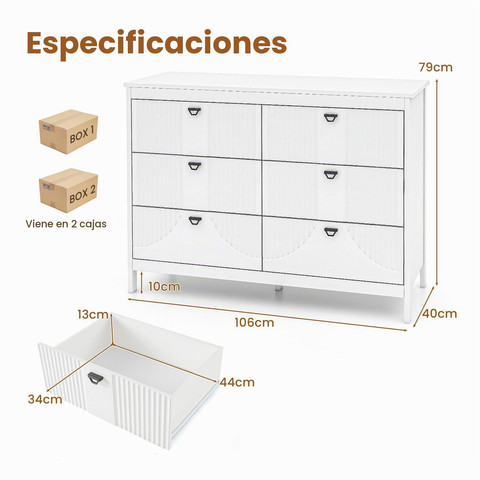 KOMFOTTEU Cómoda con 3/6 Cajones para Dormitorio, Cajonera de Madera con Kit Antivuelco, Mueble de Almacenamiento Moderno, para Salón, Estudio, Oficina (6 cajones)