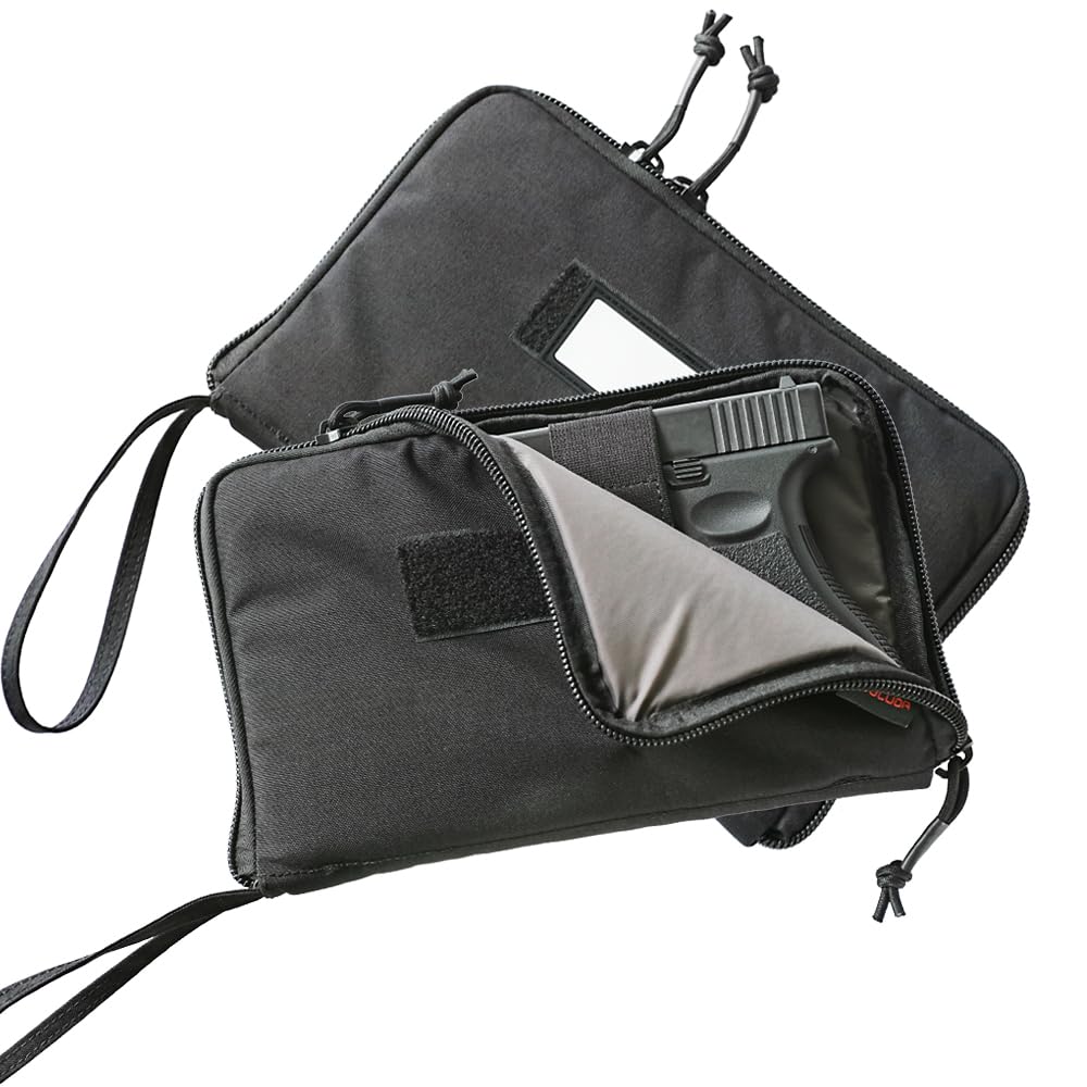 DUOLUDA 2-Pack Soft Pistol Cases Handgun Case Soft Pistol Rug Case Tactical Handgun Storage Pouch with for Hunting Shooting Range Sports Home storage??3 of ID Patches Included? (Black)