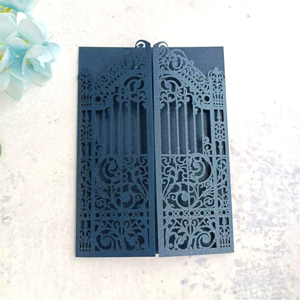 Cancello di inviti di nozze blu navy design floreale matrimonio cerimonia di fidanzamento invito 25 pezzi (12,4 x 18 cm, blu navy)