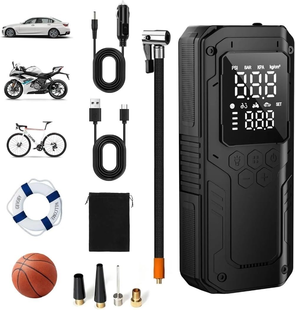Inflador Ruedas Coche Bomba de Aire para Coche de 150PSI, Inflador de neumáticos Digital, compresor de Aire con Cable de alimentación de 12V CC Compresores de Aire portátiles