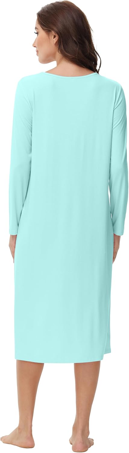 WiWi Viscose from Bamboo Nightgowns for Women Long Sleeve Nightgown Soft Pajamas Warm Pj Dress S-XXL