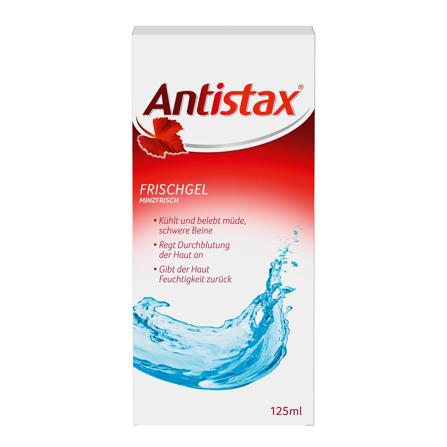 Antistax Fresh Gel, Crema Gambe Gonfie, Crema Gambe Stanche, Estratto Vite Rossa, Mentolo, Olio Essenziale Menta, 1 Confezione 125 ml